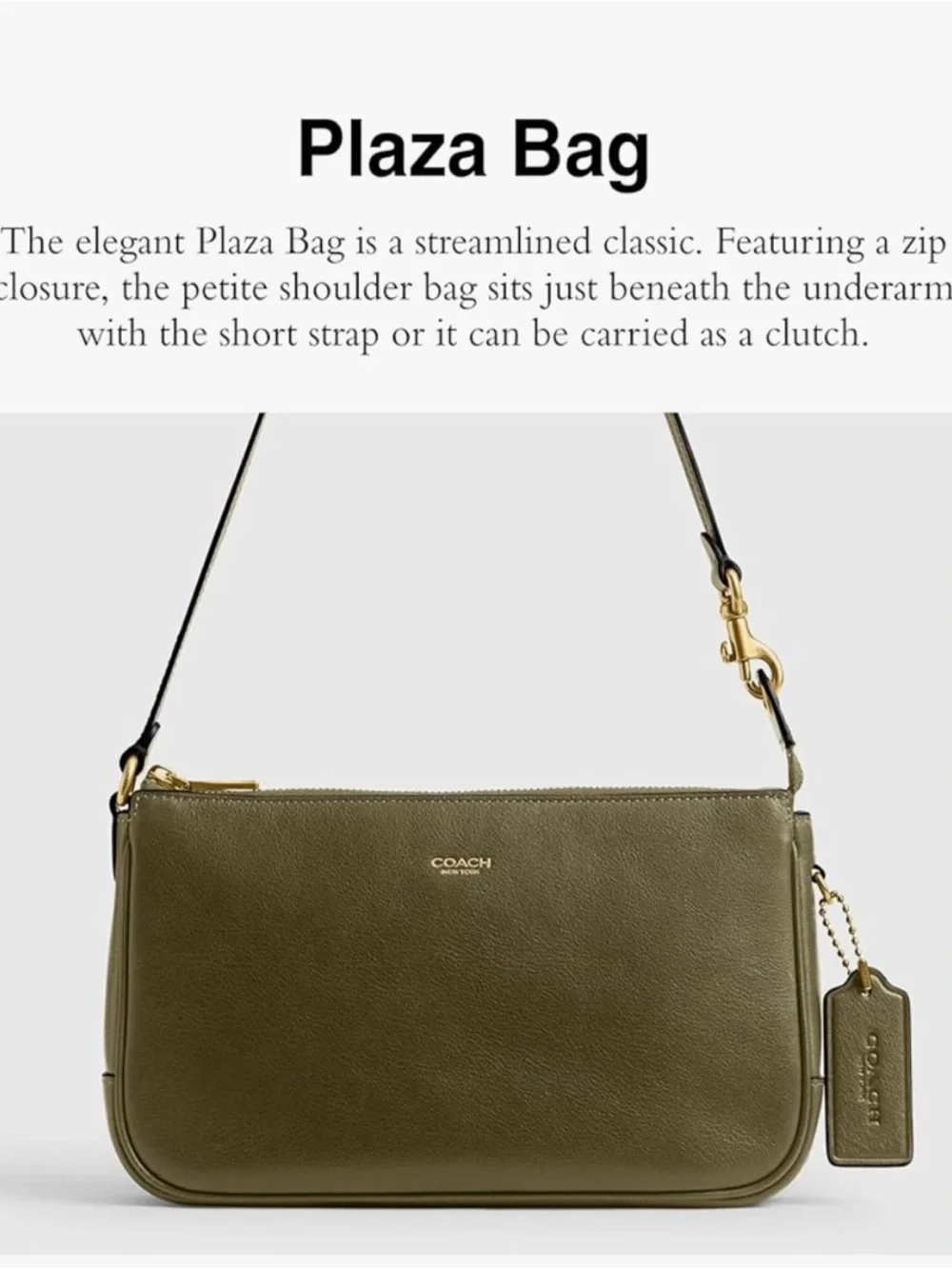 Coach Olive Green Leather Plaza Shoulder Bag with Gold Hardware - Picture 2 of 10